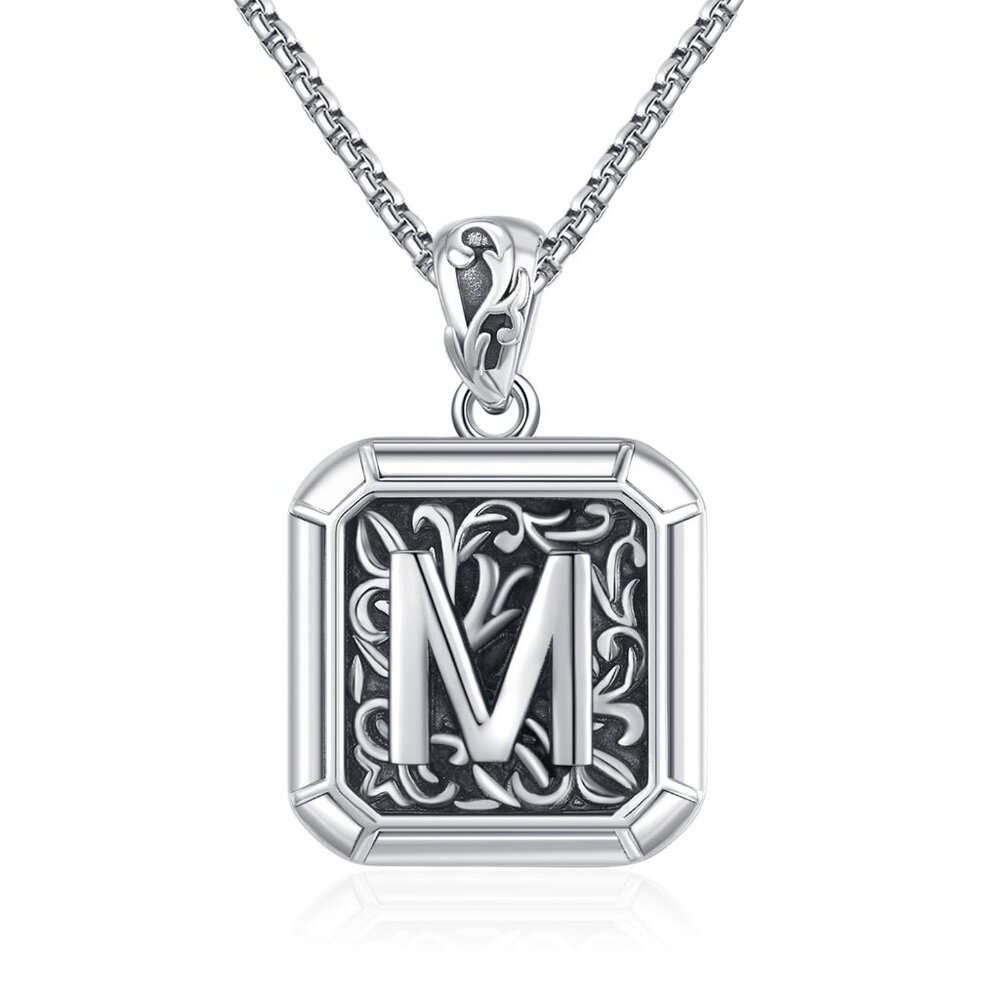 Sterling Silver Square Initial Necklace Retro Min… - image 1